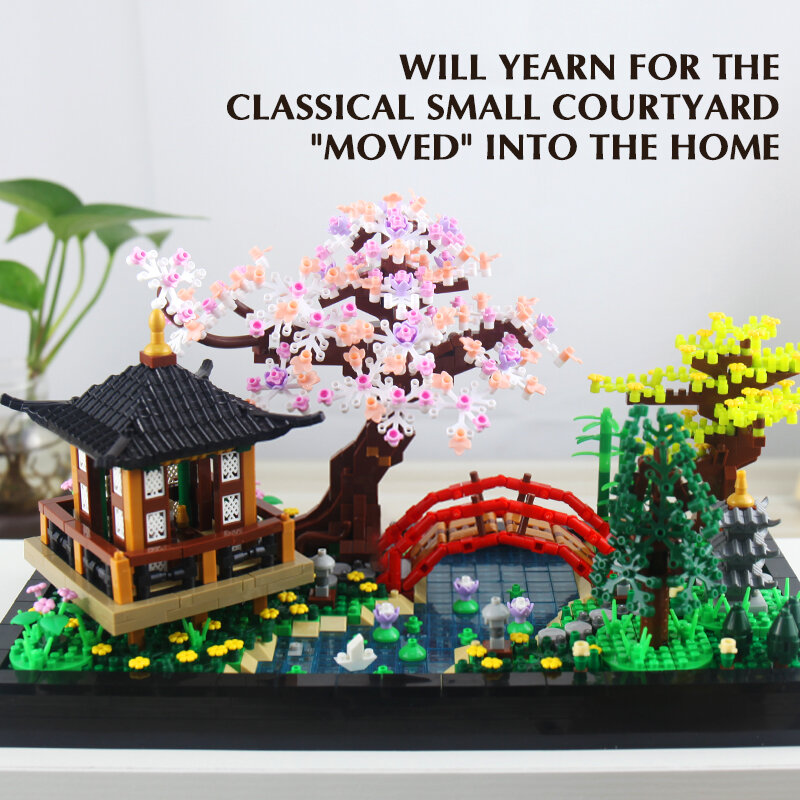 Mainan Model pot tanaman 3D, mainan dekorasi rumah batu bata bangunan Model pot tanaman pinus bunga pohon DIY untuk anak-anak