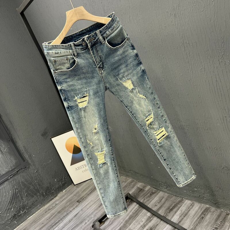 Fashion Softener Jeans Men's Luxury New Washed Retro Jeans for Casual Spring and Autumn Denim Pencil Pants with Holes for Men