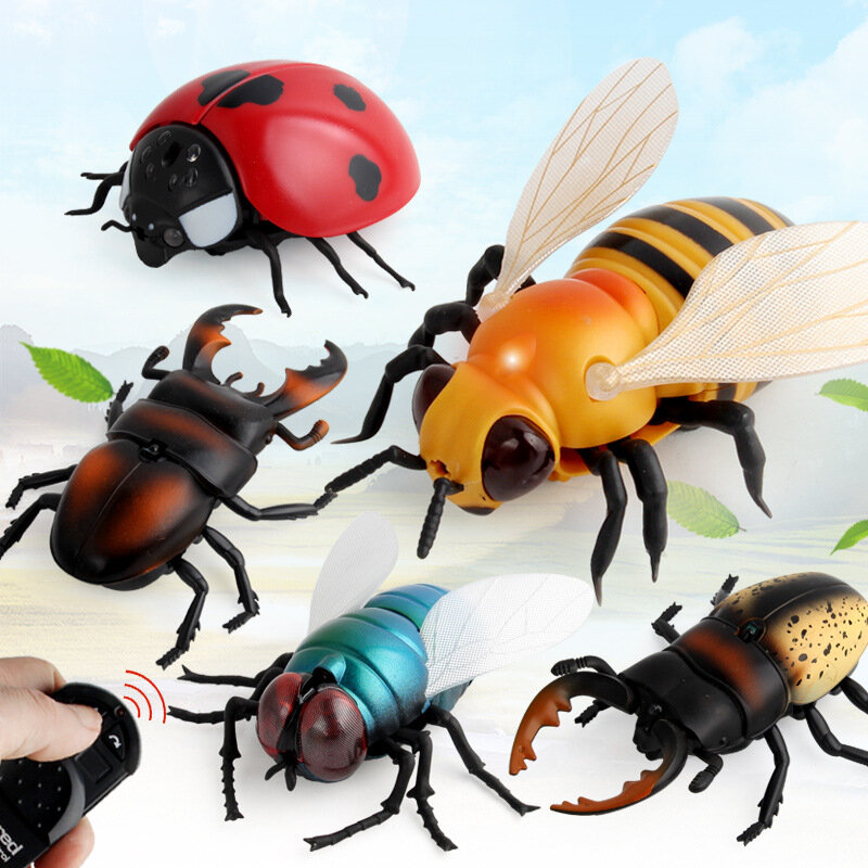 เต่าทองไฟฟ้าจำลองแมลงวันผึ้งของเล่นควบคุมระยะไกลขยับเล่นตลกเล่นตลกเล่นตลกน่ากลัวแมลงสัตว์ RC ของขวัญฮาโลวีนสำหรับเด็ก