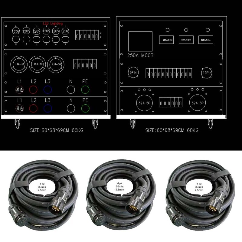 6 110V Edison 3 twistlock 30A 2 * 19pin 110V 2 * 32A5pin camlock input output 400A