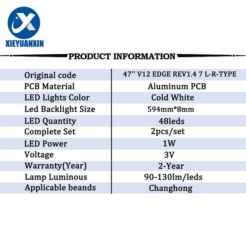 Paski podświetlane Led 594mm 3V dla Changhong 47 cali 47 ''V12 EDGE REV1.4 7 L-R-TYPE 2 sztuk/zestaw podświetlenie telewizora taśmy 47E650E 47E82RD
