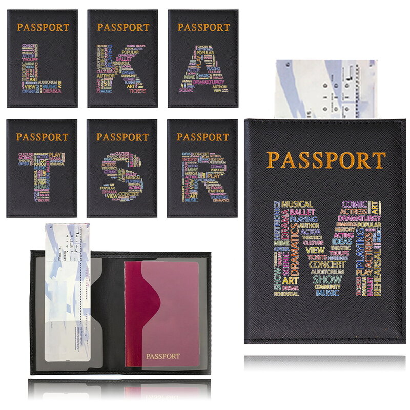 PU Leather Passport Cover Case Card Holder Fashion Text Letter Name Pattern Wallet Lightweight for Flight for Unisex