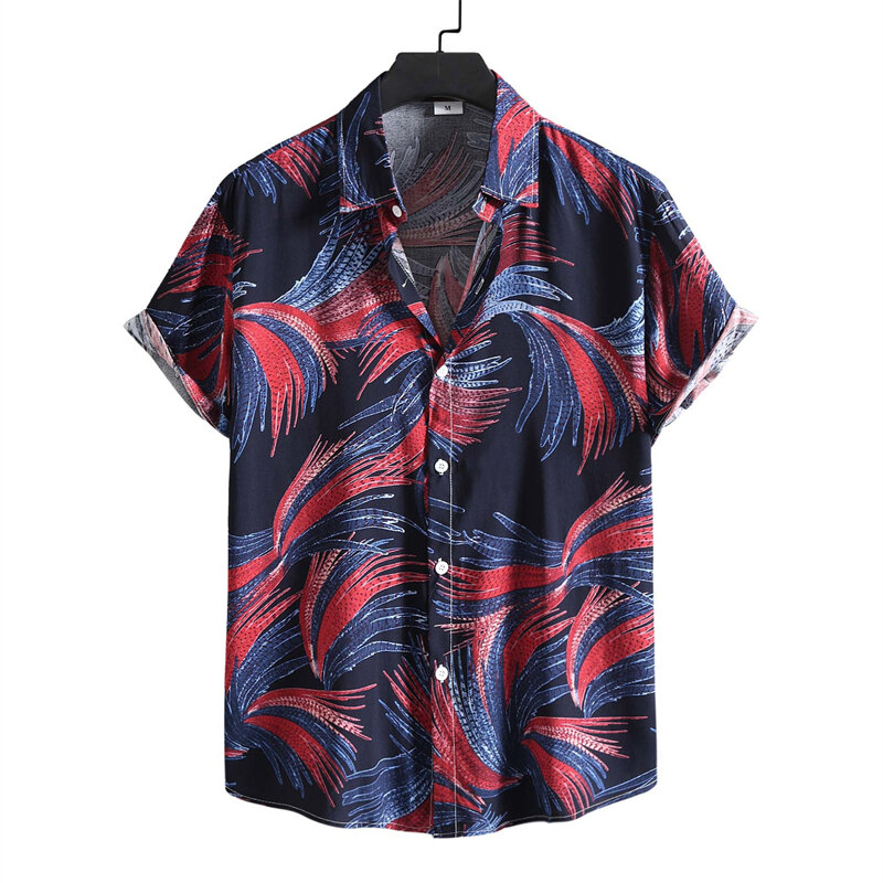 Heren Strepen Patroon Bloem 3d Print Blouse Zomer Hawaii Strandshirts Reisfeest Heren Oversized Korte Mouw Camisa Kleding