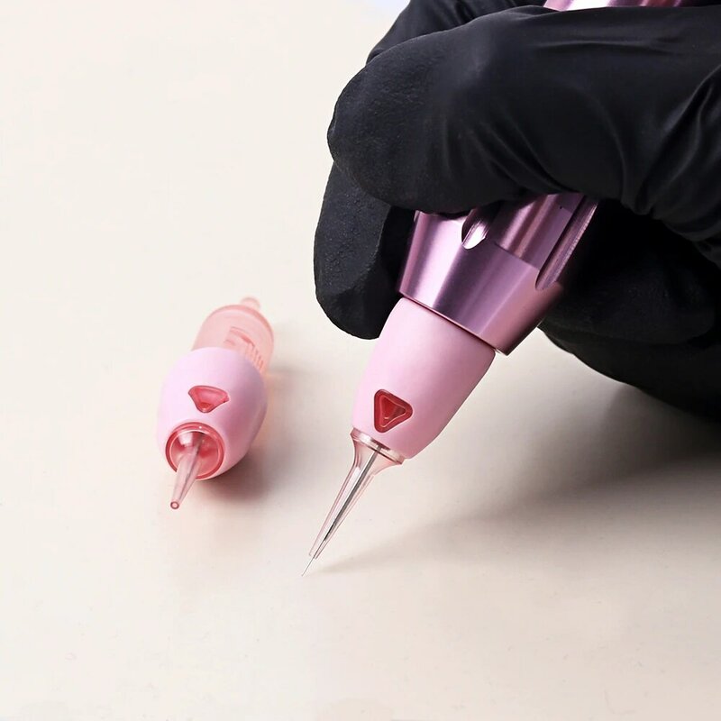 Cartucho de aguja de tatuaje desechable rosa, funda de silicona de acero inoxidable 316, maquillaje, Microblading, 20 unidades por caja