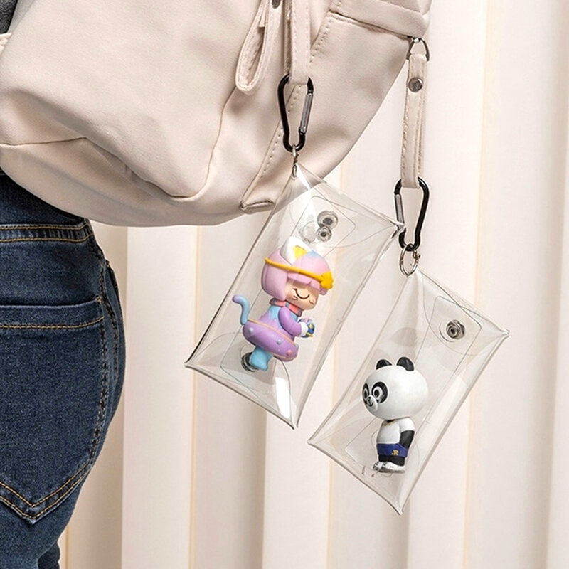 Mini bolsa de exhibición de muñeca de Anime, monedero transparente, llavero colgante, bolsa cuadrada, organizador de llaves, lápiz labial, auriculares, bolsa de almacenamiento