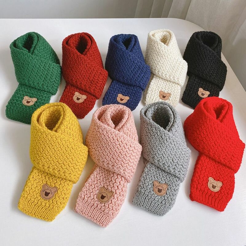 Autumn Winter Kids Scarf High Quality Knitted Solid Color Neck Collar Cute Knit Shawl Kid