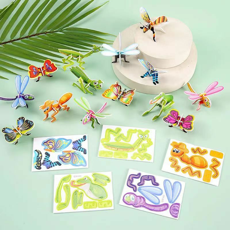 3D Three-Dimensional Paper Insect Puzzle for Kids, Children's Toys, Cartoon, Assembly Model, DIY, Educational Toy, 10Pcs