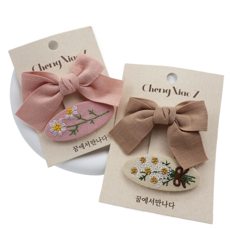 Flower Embroidery Hair Clips para meninas, Baby Hair Pin, Lace Floral Hairpins, presilhas coreanas, acessórios para cabelo infantil, 2pcs por conjunto