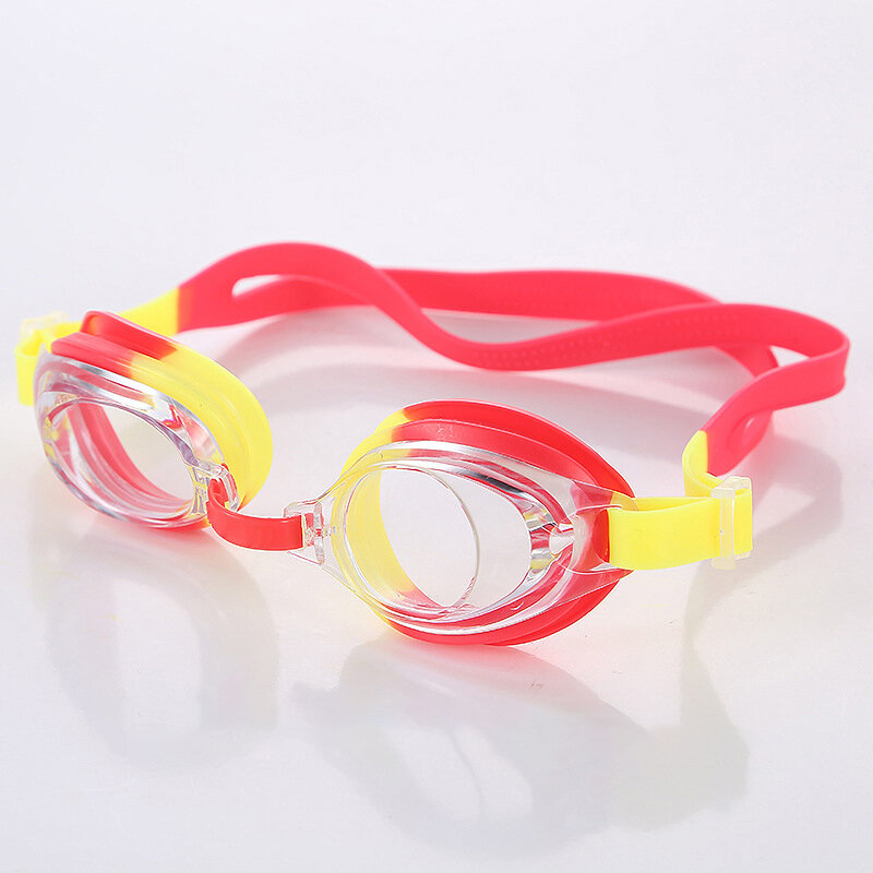 Kacamata renang anak, kacamata renang tahan air warna-warni dapat disesuaikan silikon Anti kabut UV perisai kacamata air dengan tas