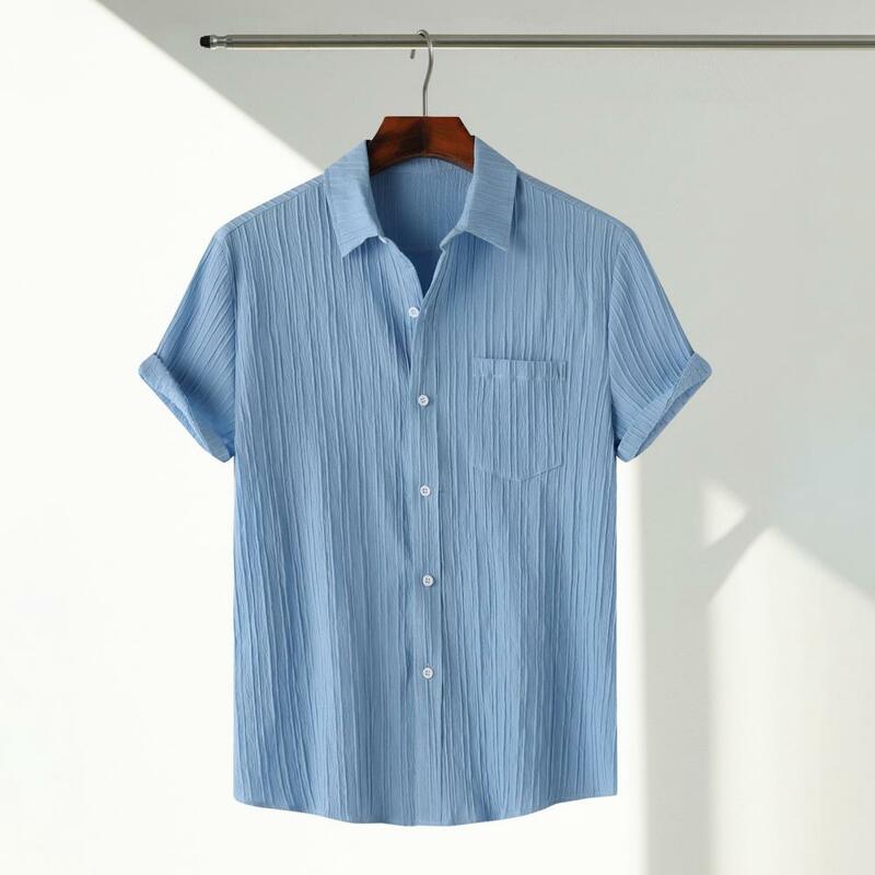 Camisa de manga corta transpirable para hombre, camisa informal de manga corta con bolsillo en el pecho, cierre de botón, suave, longitud media, verano para diario