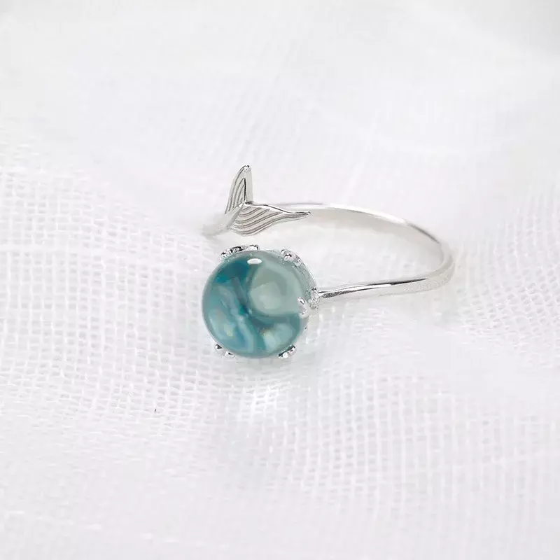 Mode 925 perak murni ekor ikan kristal cincin dapat disesuaikan untuk wanita pernikahan perhiasan halus aksesoris grosir perhiasan