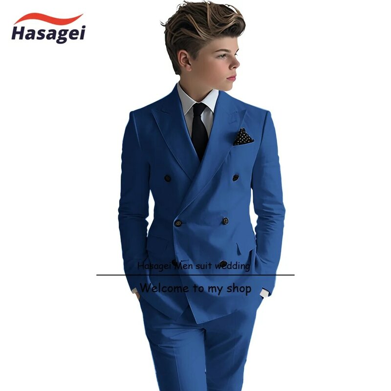 Beige Boys Suit Double Breasted Jacket Pants 2 Piece Set Fashion Wedding Kids Tuxedo Slim Fit Outfit Party Clothes