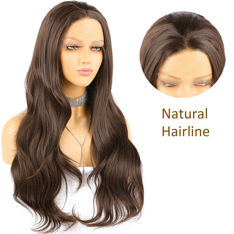 Парик SHINE из коричневого волоса, волнистый парик на сетке спереди для косплея, парик из термостойкого волокна, предварительно выщипанный женский парик хорошего качества