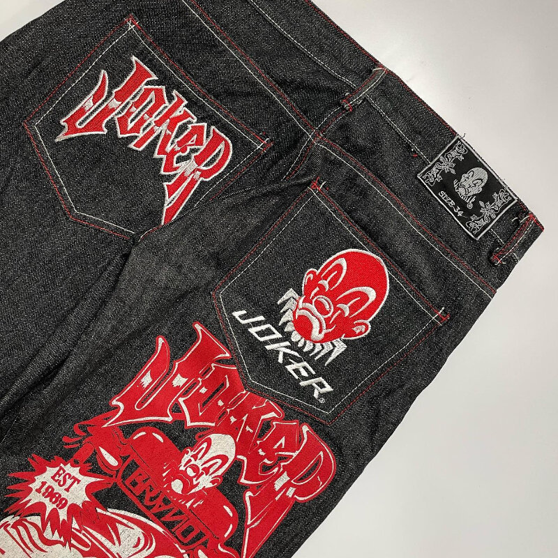 Retro Y2K workowate dżinsy Harajuku Hip Hop wyszywany wzór spodnie dżinsowe nowych mężczyzn kobiet Trend oversize spodnie Unisex Streetwear
