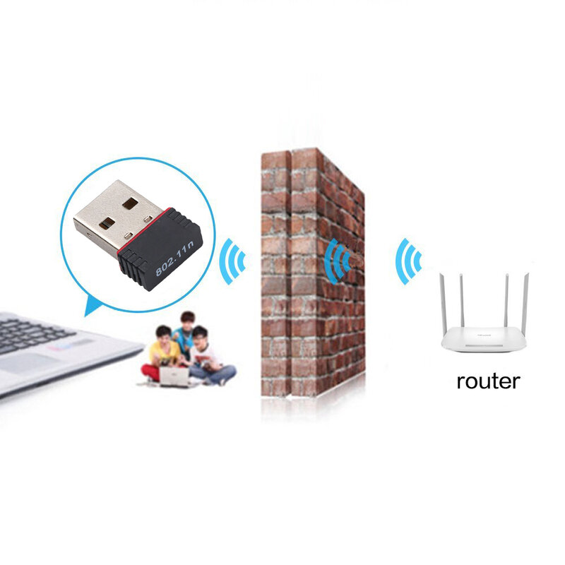 Adaptor WiFi Mini, alat adaptor nirkabel USB 2.0 kecepatan tinggi, kartu jaringan 150Mbps 802.11 n/g/b untuk macbook PC Desktop Laptop
