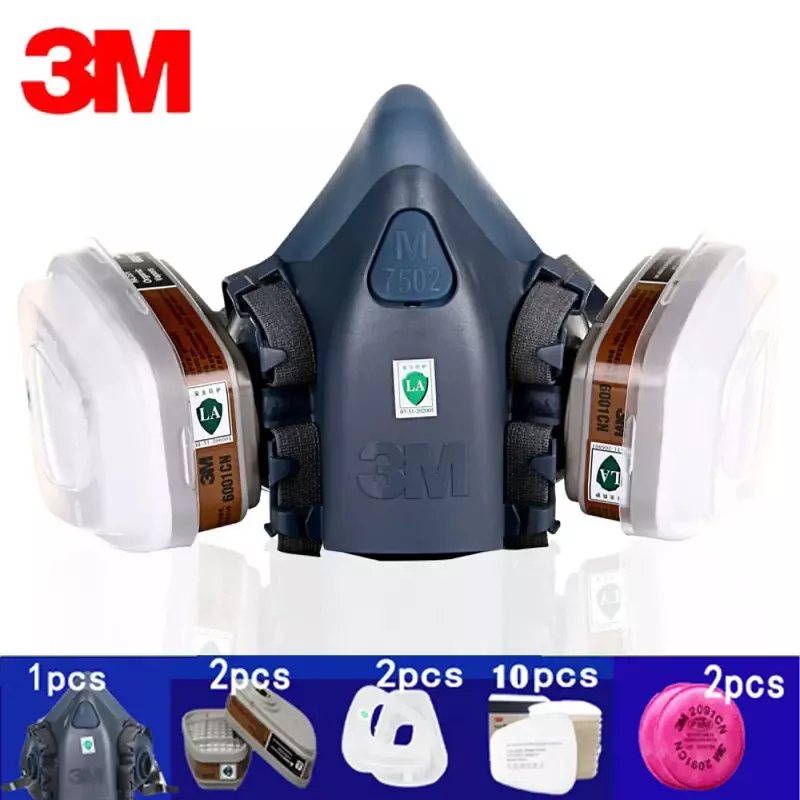 Máscara respiradora 3M 7502, mascarilla protectora industrial para pintura, antipolvo y Gas con 3M 501 5N11 6001CN, máscara de media cara química