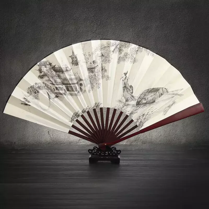 Abanico plegable de bambú Hanfu para Festival personalizado, Ventilador portátil de mano, decoración China Grande