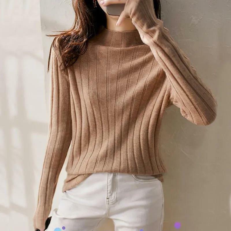 Frauen 2022 Herbst Winter Schlank Stricken Pullover Pullover Tops Einfarbig Büro Dame Elegante Popularität Korean Bodenbildung Shirts