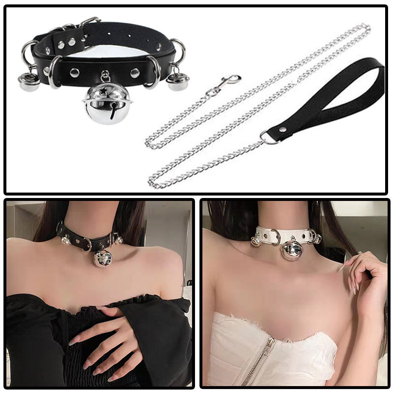 Gothic Harness Women Collar Chain Choker Sexy PU Leather Chain Pendant Collar Choker Necklace Cosplay Accessories For Couples