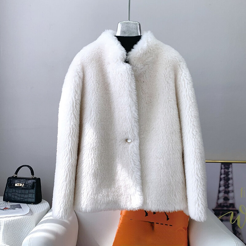 AYUNSUE – veste de tonte de mouton pour femme, manteau court en fourrure, décontracté, en laine, 100%, 2023