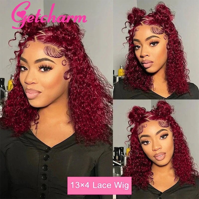 180% Density 99J Burgundy Lace Front Wigs Human Hair Bob Wig 1B 99J Bob Wig For Woman 13x4 Lace Frontal Wigs Short Curly Wig