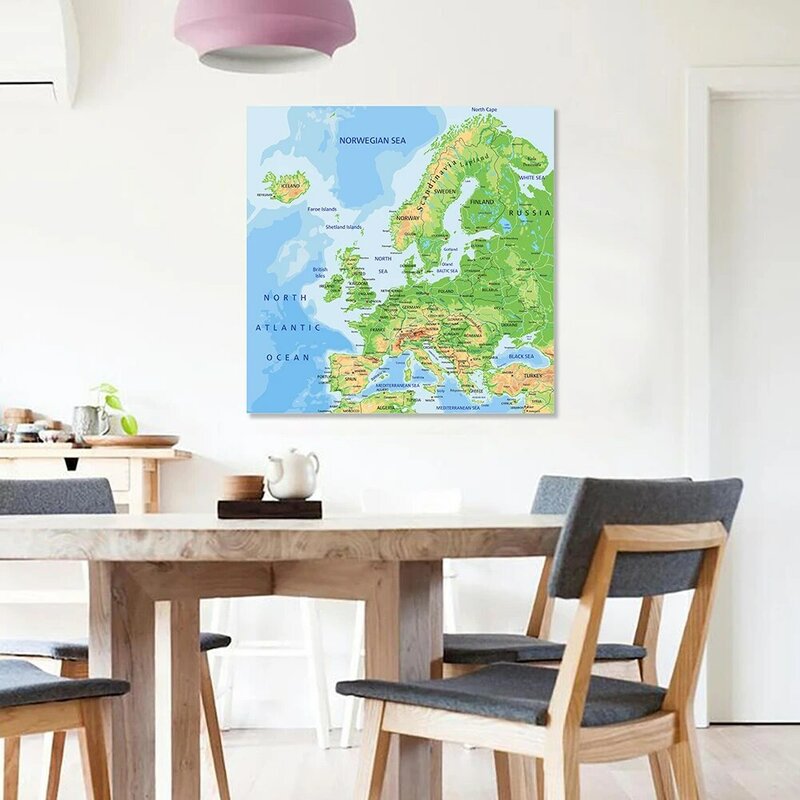 90*90cm Orographic and Traffic Map of The Europe Non-woven Canvas Painting Wall Poster Classroom Home Decoration School Supplies