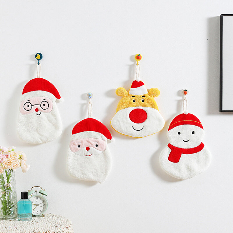 Toallas de mano decorativas con patrón navideño, productos de baño de secado rápido, absorbentes de agua de poliéster, alce navideño