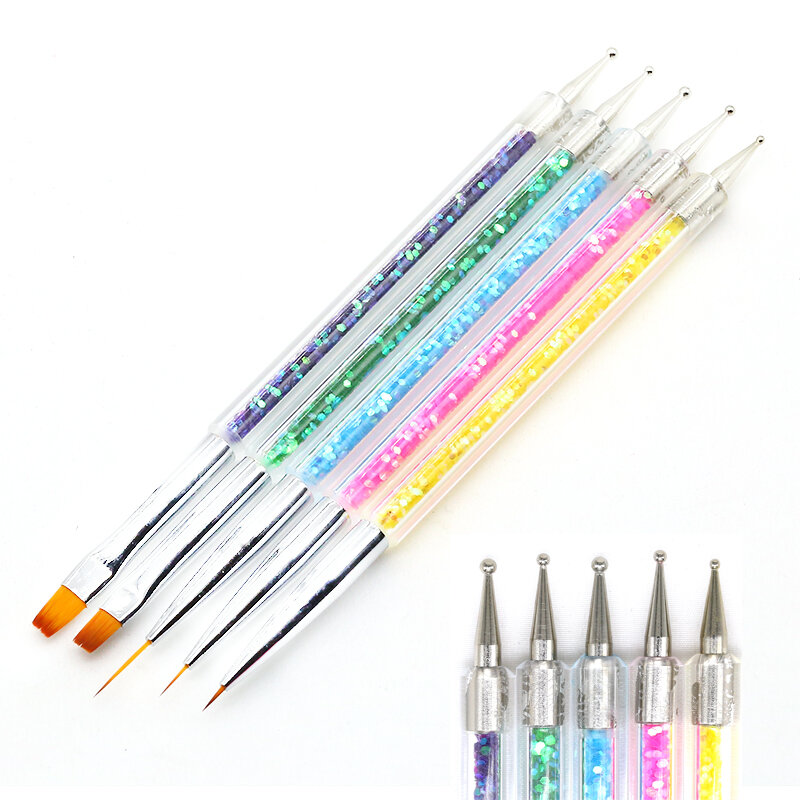 5Pc Nails Art punteggiatura penna acrilico disegno Liner forniture pennello strass gemme Picker Gel UV pittura Manicure accessori strumenti