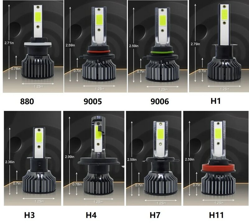 Bombilla LED Mini para faro delantero de coche, lámpara antiniebla para correr, H4, H7, 20000LM, 6000K, H1, H3, H11, H13, 9012, 9005, 9006, HB3, 881, HB4, H27, 2 piezas