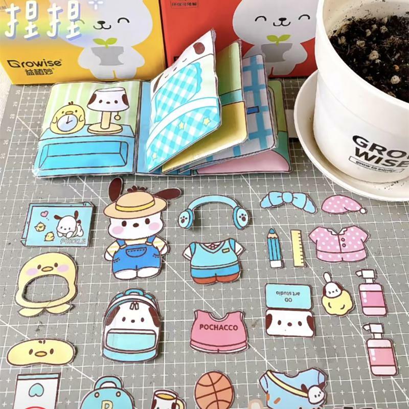 Sanrio Kawali My Melody Cinnamoroll Pochacco popompurin Sticker Games, libro silencioso, divertido, regalo de Anime Diy para niñas, juguetes para niños