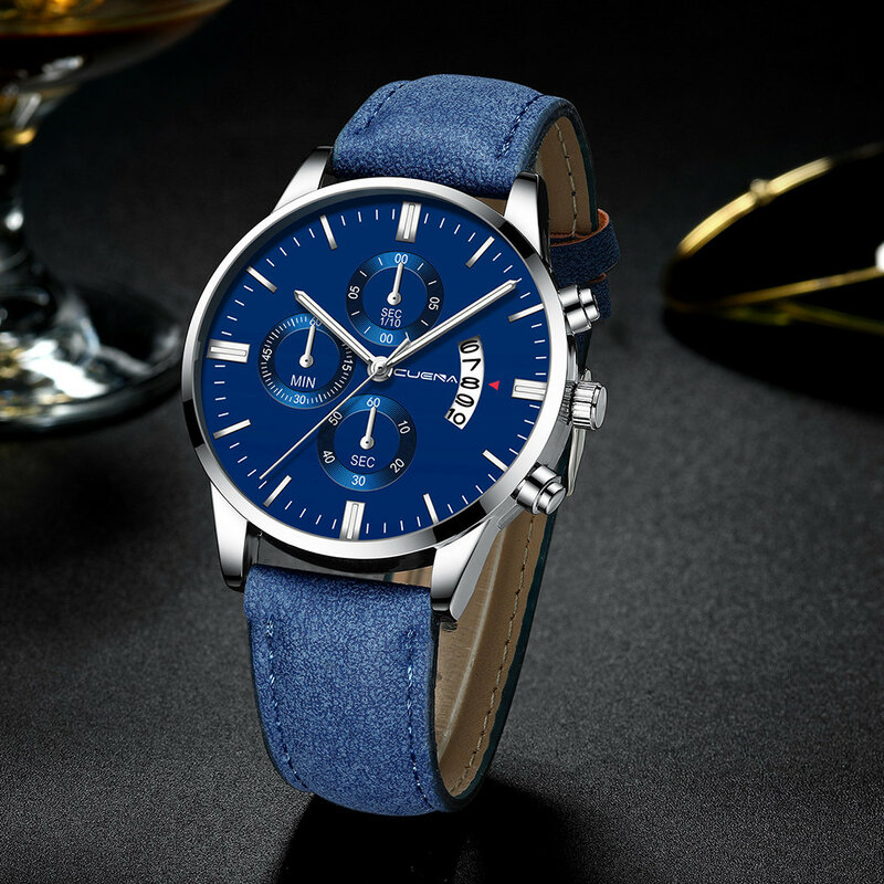 Homens caixa de aço inoxidável pulseira de couro relógio de quartzo negócios relógio de pulso masculino relógios militares de luxo relógio de calendário masculino