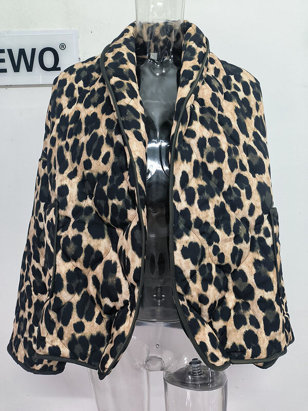 [EWQ] European Style Fashion All Match Cardigan Leopard Print Jacket Loose Casual Top Coat Women 2024 New Spring Autumn 16U7408