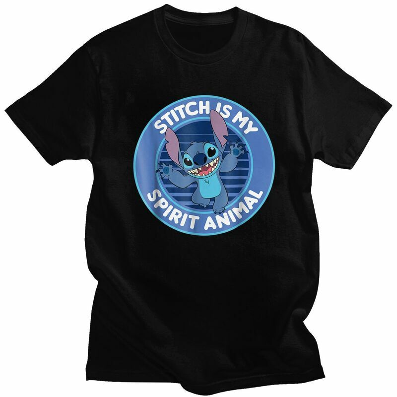 Stitch And Lilo Anime T Shirts Men Short Sleeve T-shirts Casual Tee Pre-shrunk Cotton Slim Fit Tshirt Merchandise