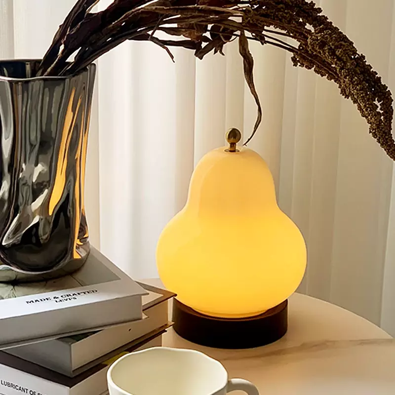 Lámpara de mesa de vidrio en forma de pera, 3 modos de iluminación adecuados para cabecera, dormitorio, estudio, sala de estar, luz nocturna decorativa, decoración del hogar