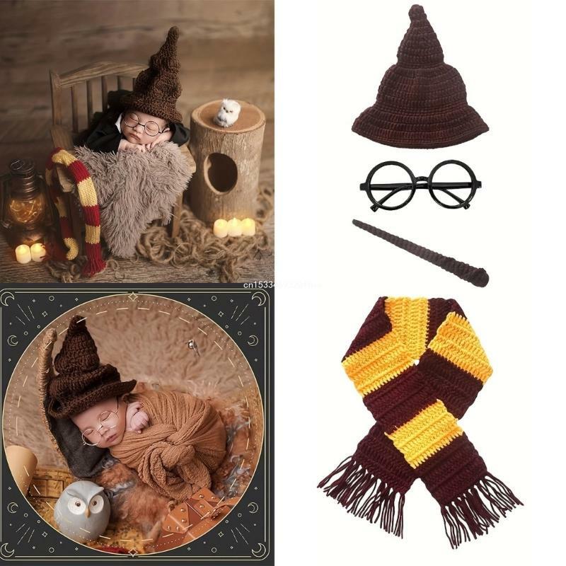 Baby Photo Costume Wizard Hat Glasses Newborn Photography Clothes Posing Outfit