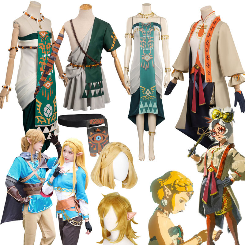 Zeldar:Tears of the Kingdom Princess Link kostum Cosplay gaun Wig telinga Purah bermain peran Fantasia setelan Putri Halloween