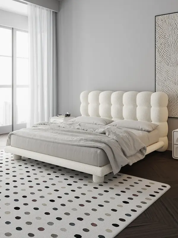 Łóżko bąbelkowe, łóżko z tkaniny, tapicerowane łóżko dla dzieci w stylu francuskiego kremu w drugiej sypialni
