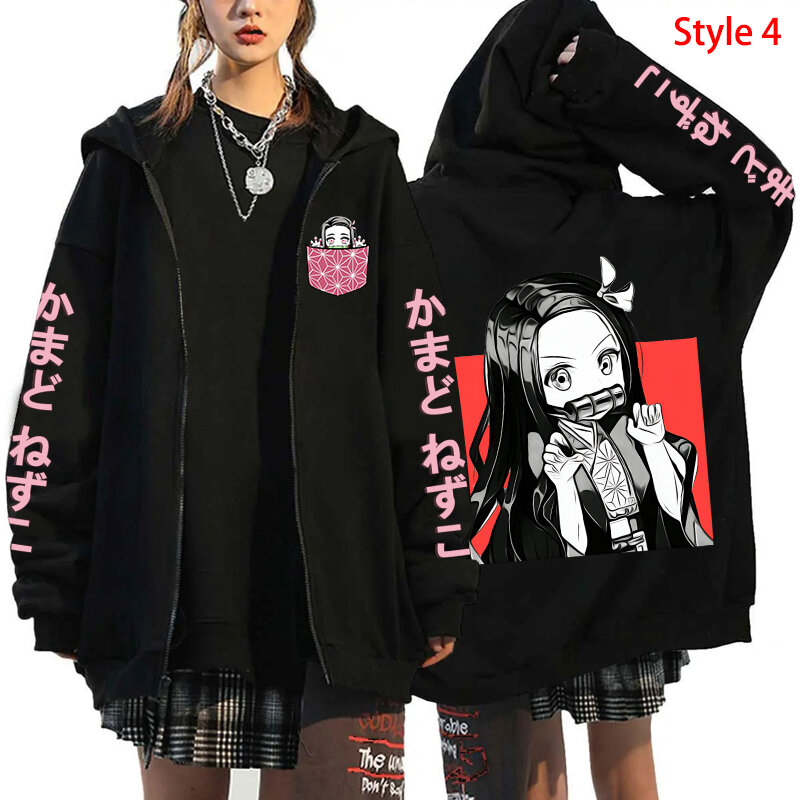 Autunno/inverno nuovo Kamado Nezuko felpa con cappuccio donna Casual personalità cerniera pullover con cappuccio cappotto Streetwear moda Anime felpa