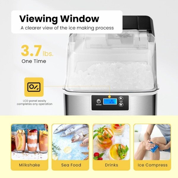 VIVOHOME-máquina de hielo Pebble de encimera, Pebble, portátil, masticable, suave, 44 libras por día