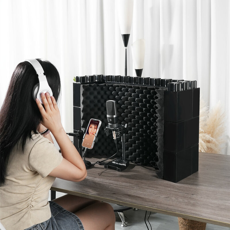 Microphone Isolation Shield, Foldable Mic Shield Sound Insulation, Reflection Filter, Creative Blocks 5cm Foam Accoustic Booth