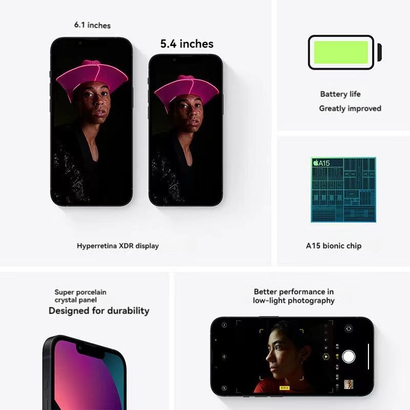Apple iPhone 13 A2634 iOS 17 Apple A15 Bionic Super Retina XDR OLED Display IP68 dust/water resistant Dual-SIM 100% New Original