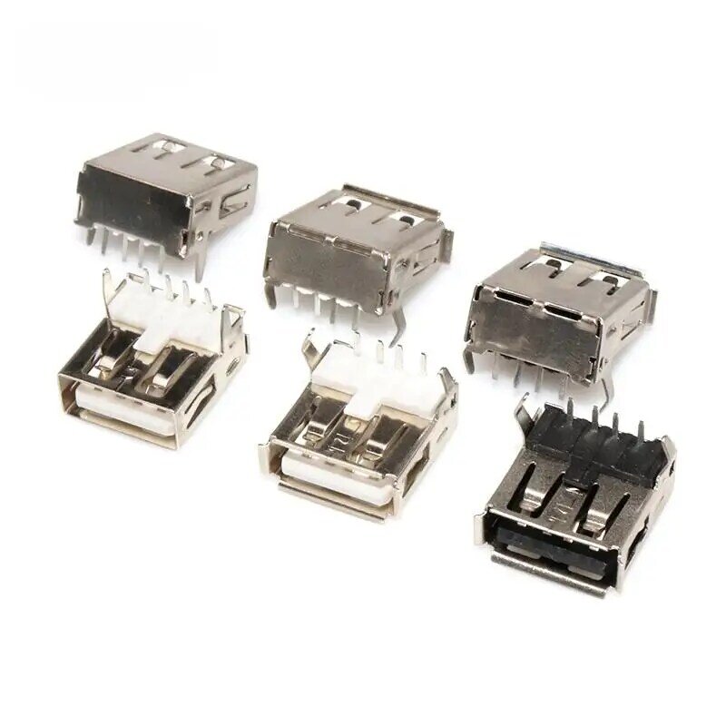 (10pcs) plug usb2.0 socket USB female 180degrees A female 90degrees socket white black beige copper high temperature resistance.