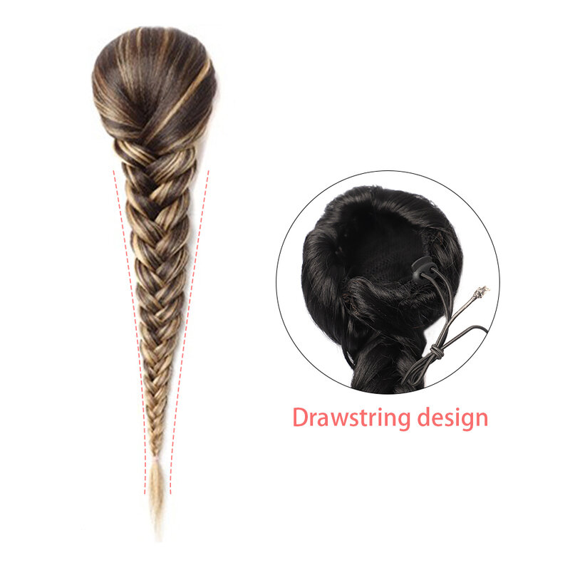 Sintético Fishbone Braid Drawstring Ponytail extensões de cabelo para mulheres, rabo de pônei com corda de cabelo, alta temperatura
