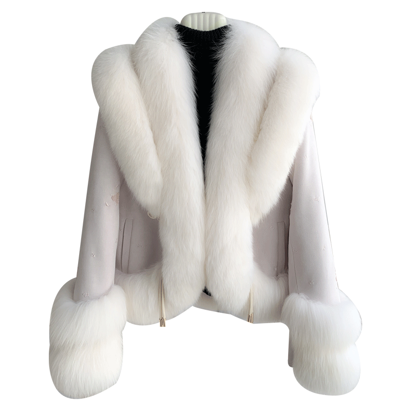 Aorice jaket musim dingin kerah besar bulu rubah asli desain lembut lapisan bawah bebek mantel bunga wanita CT322