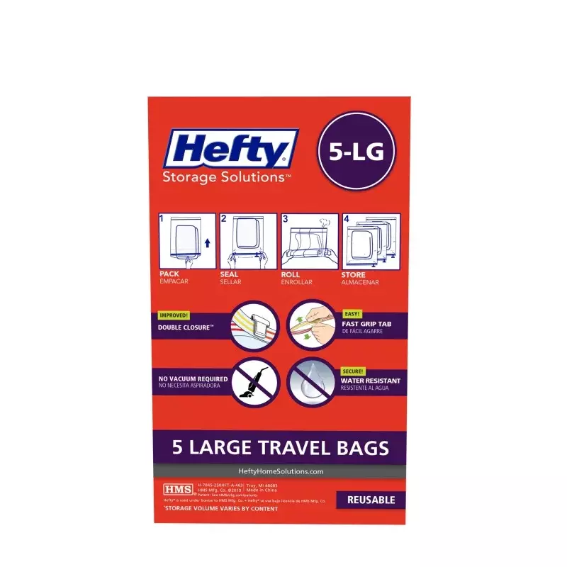 (Confezione da 2) Hefty SHRINK-PAK 5 borse da viaggio grandi