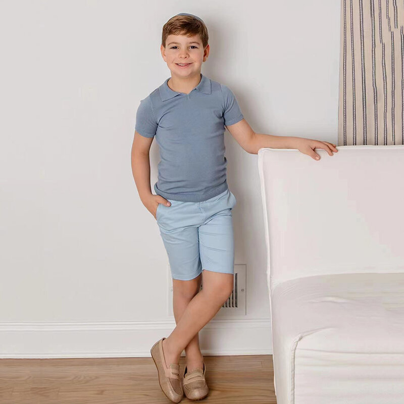 AP Boys 2024 kaus Polo rajut Tencel sutra anak laki-laki gaya baru celana pendek katun anak-anak, #6605