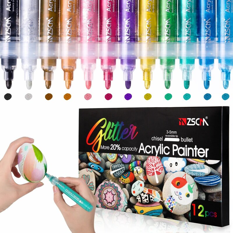 Zscm 12/21/48/56/60 grande capacidade durável e bonito líquido glitter acrílico tinta escova conjunto marcadores frete grátis rotuladores de alcohol
