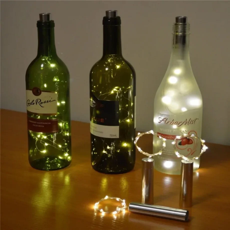 コルクのLEDワインボトルライト,ナイトライト,クリスマスデコレーション,結婚式,お祝いの装飾,銅線,1 m, 2 m, 3m