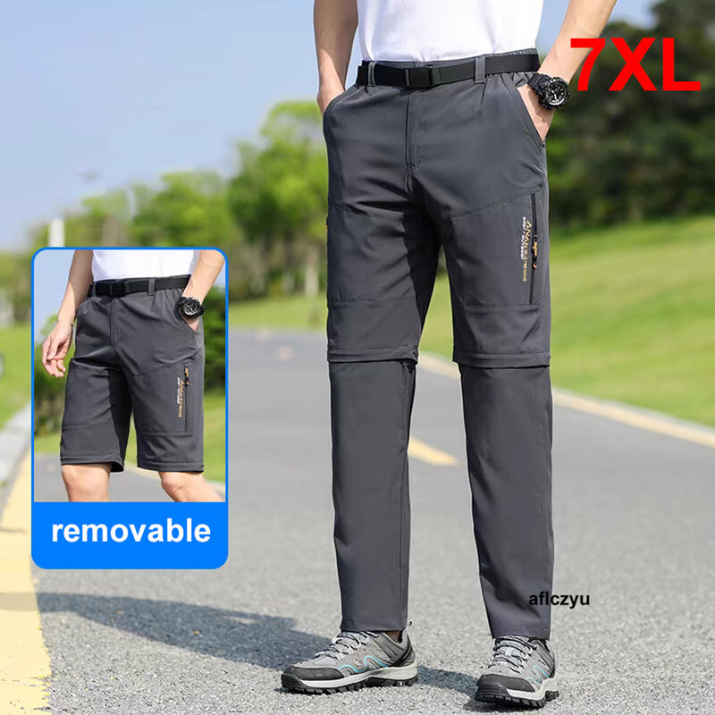 Celana luar ruangan pria, ukuran besar 7XL kasual dapat dilepas pendek ukuran besar 7XL