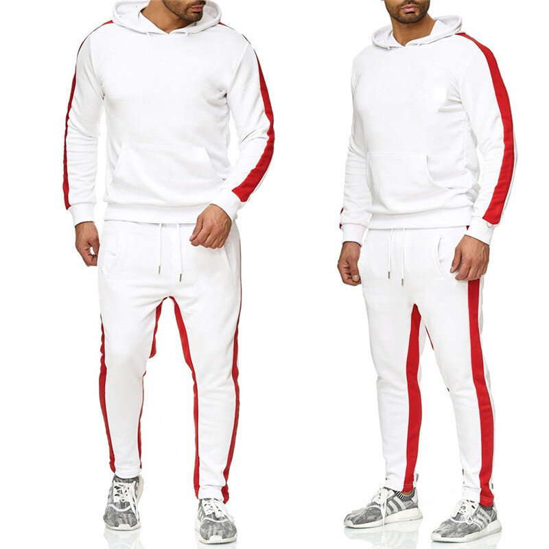 Pakaian olahraga jogging pria, setelan pakaian olahraga modis bertudung bergaris + celana olahraga 2023
